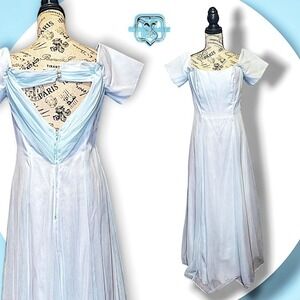 Vintage 70s Bari Jay Fashions Baby Blue Pastel Princess Dress, Medium